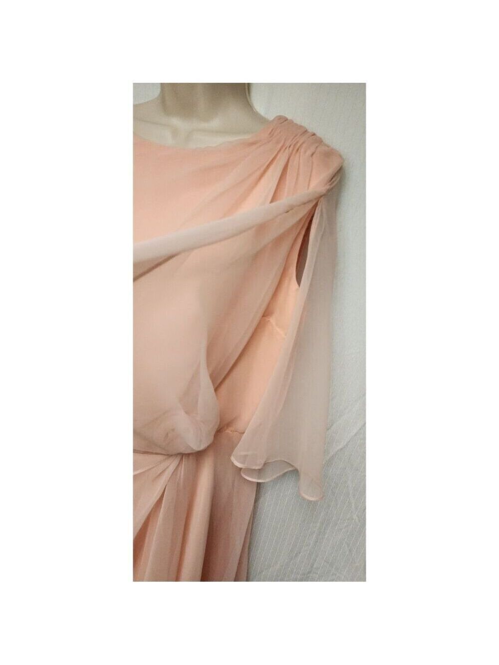 Vintage 70s Peach Formal Gown Maxi A-Line Chiffon Dress Size 14 - Picture 4 of 7